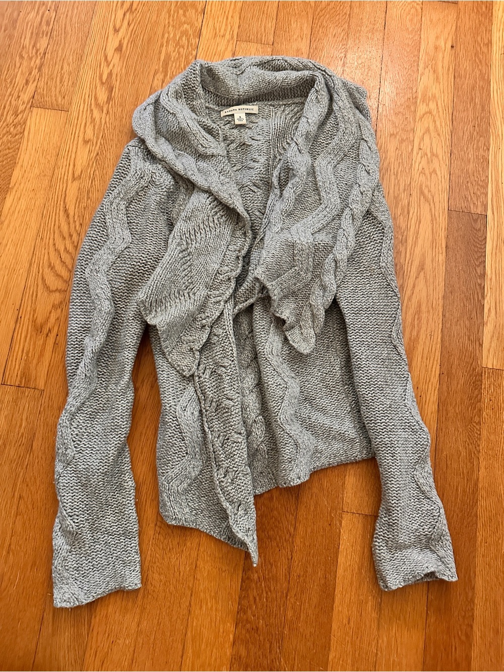 Banana Republic Gray Cable-Knit Open Front Sweater Cardigan